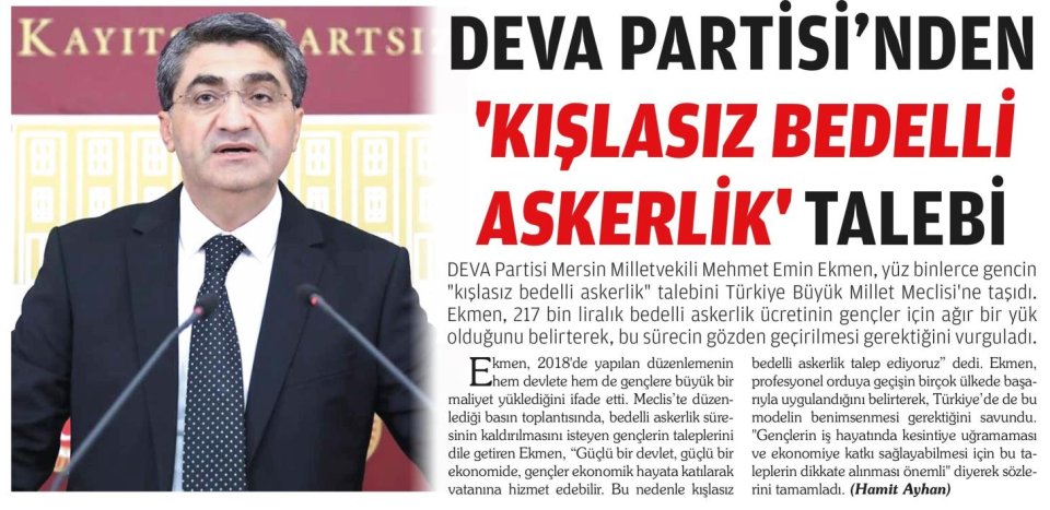 DEVA PARTİSİNDEN 'KIŞLASIZ BEDELLİ ASKERLİK' TALEBİ