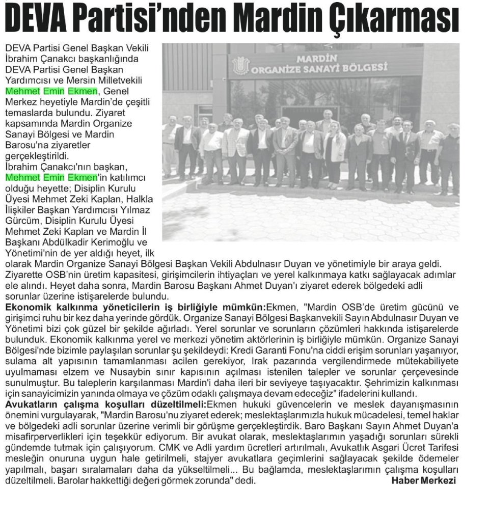 DEVA PARTİSİ'NDEN MARDİN ÇIKARMASI