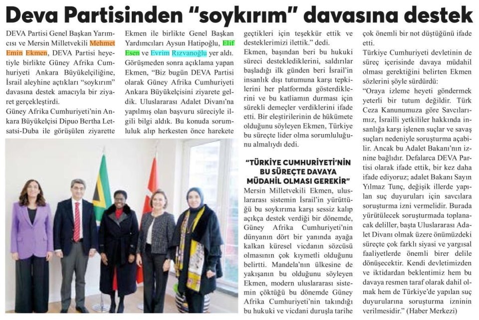 DEVA PARTİSİ'NDEN SOYKIRIM DAVASINA DESTEK