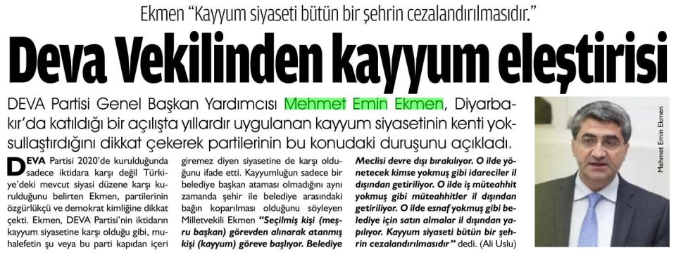 DEVA VEKİLİNDEN KAYYUM ELEŞTİRİSİ