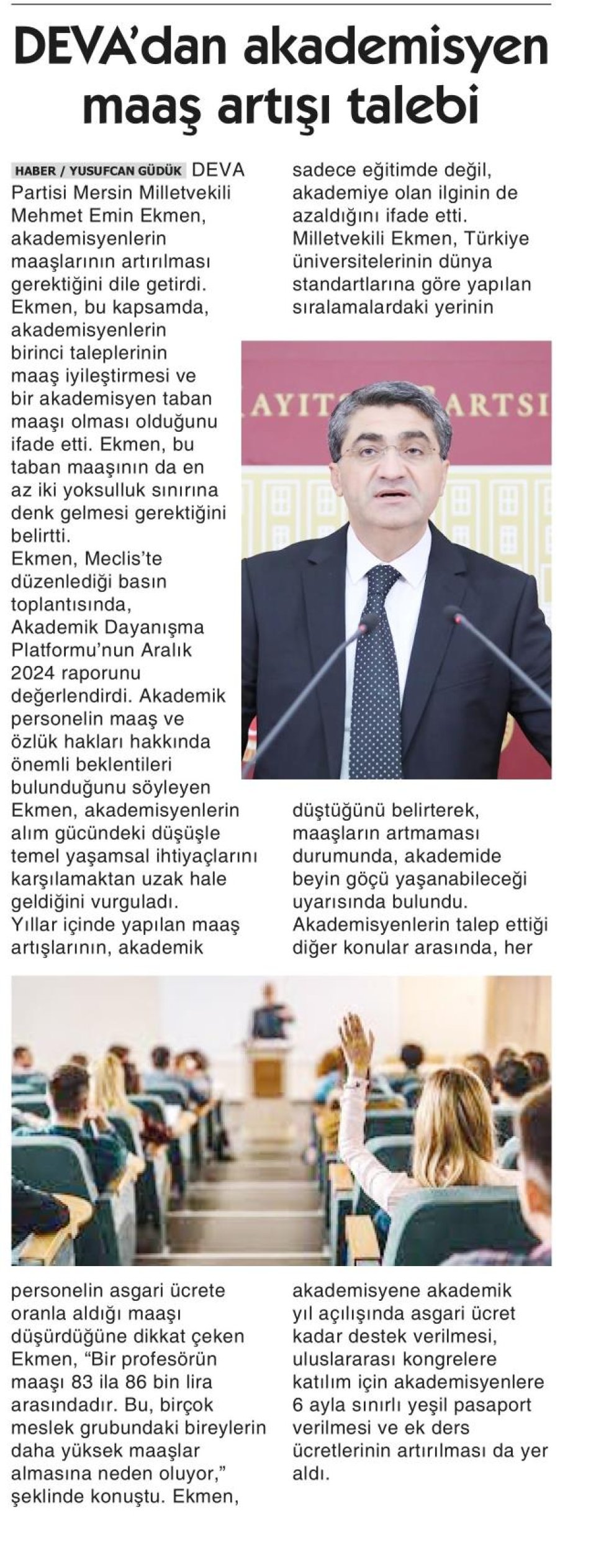 DEVA'DAN AKADEMİSYEN MAAŞ ARTIŞI TALEBİ