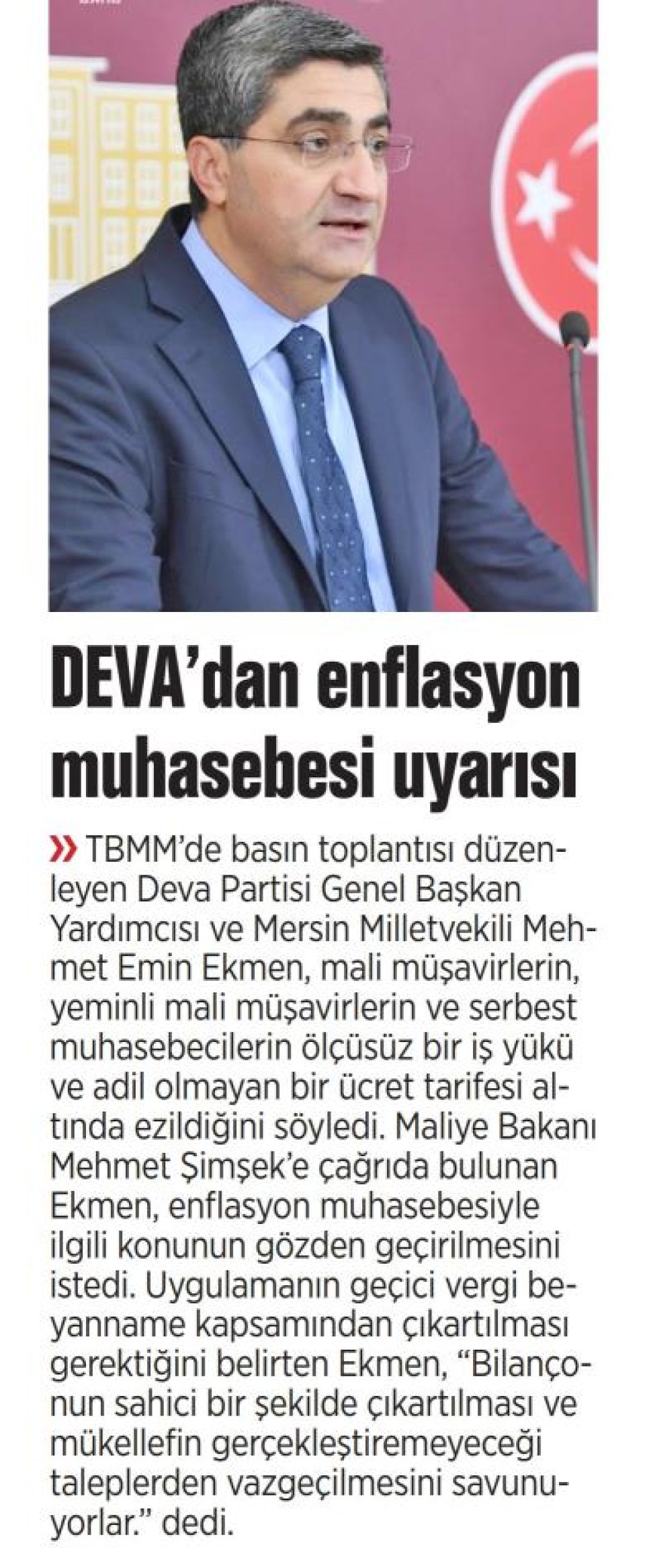 DEVA'DAN ENFLASYON MUHASEBESİ UYARISI