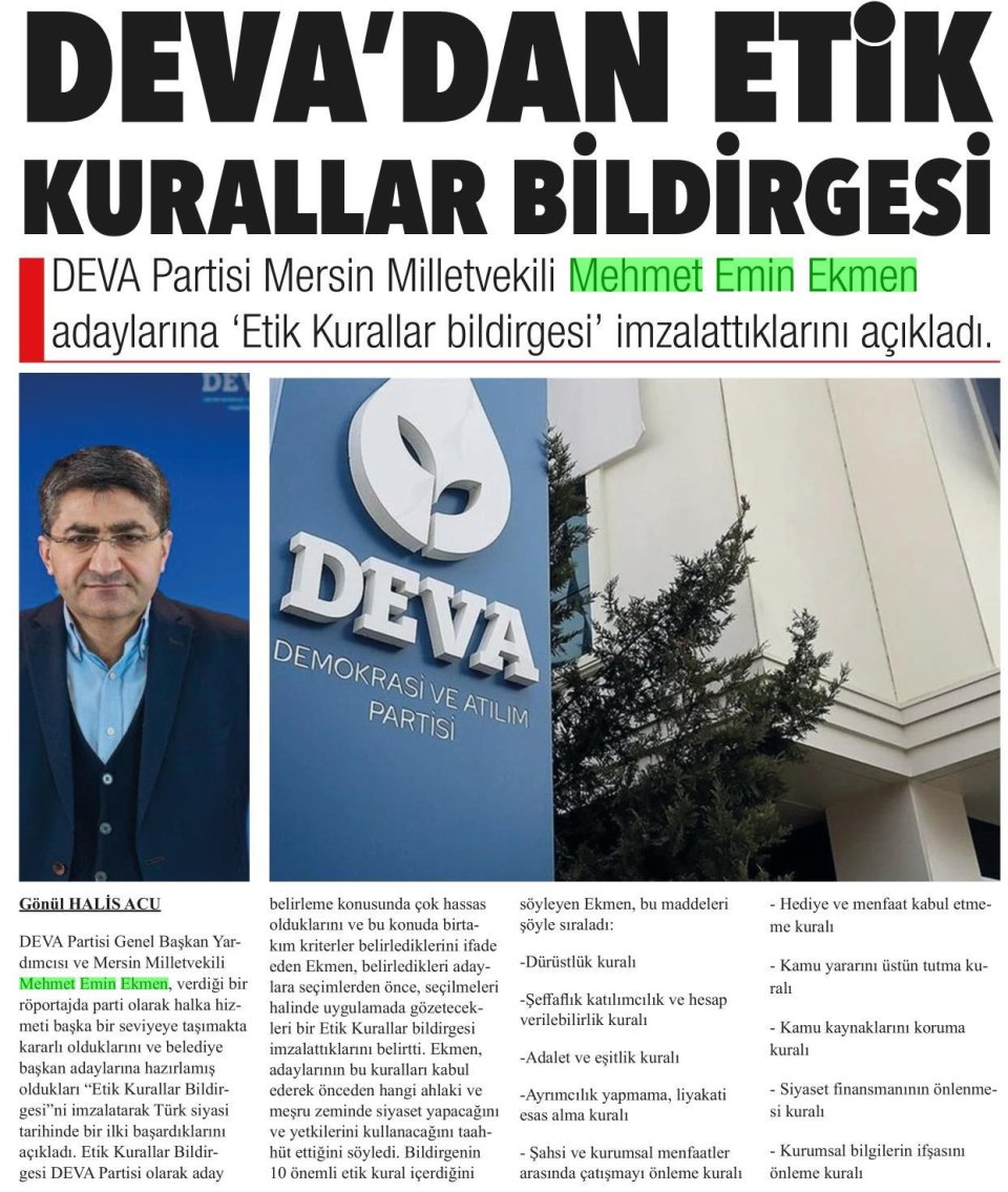 DEVA'DAN ETİK KURALLAR BİLDİRGESİ