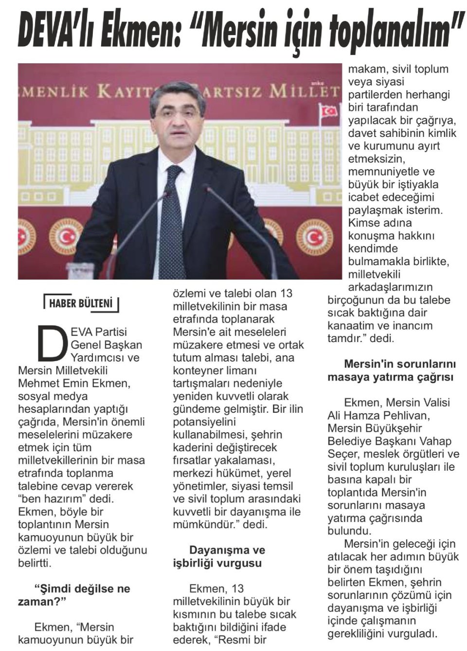 DEVA'LI EKMEN: MERSİN İÇİN TOPLANALIM