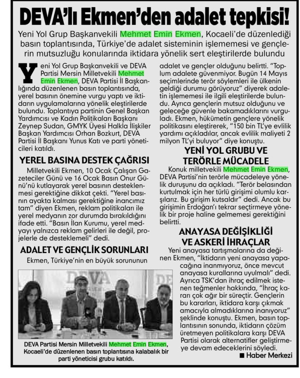 DEVA'LI EKMEN'DEN ADALET TEPKİSİ!