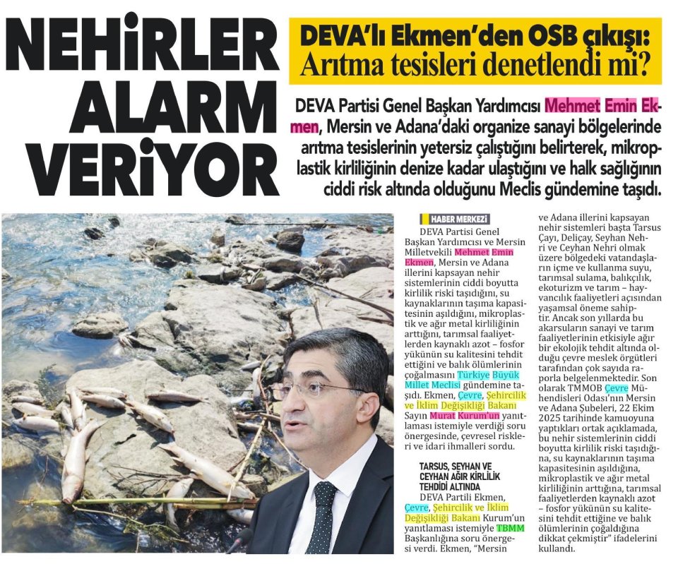 DEVA'LI EKMEN'DEN OSB ÇIKIŞI, ARITMA TESİSLERİ DENETLENDİ Mİ