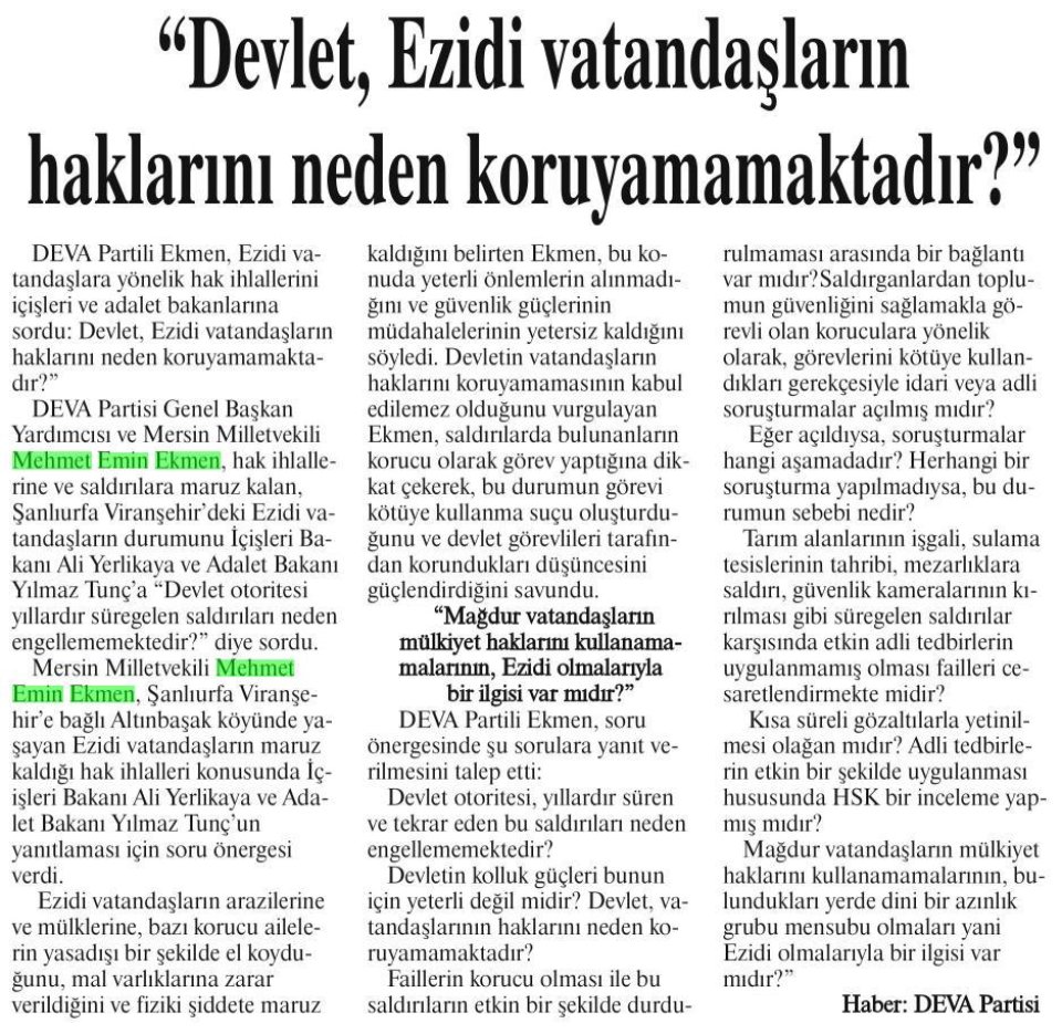 DEVLET, EZİDİ VATANDAŞLARIN HAKLARINI NEDEN KORUYAMAMAKTADIR ?'