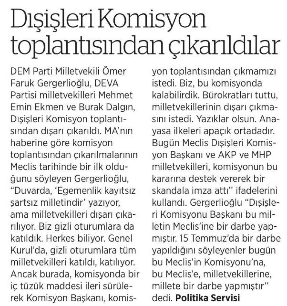 DIŞİŞLERİ KOMİSYON TOPLANTISINDAN ÇIKARILDILAR