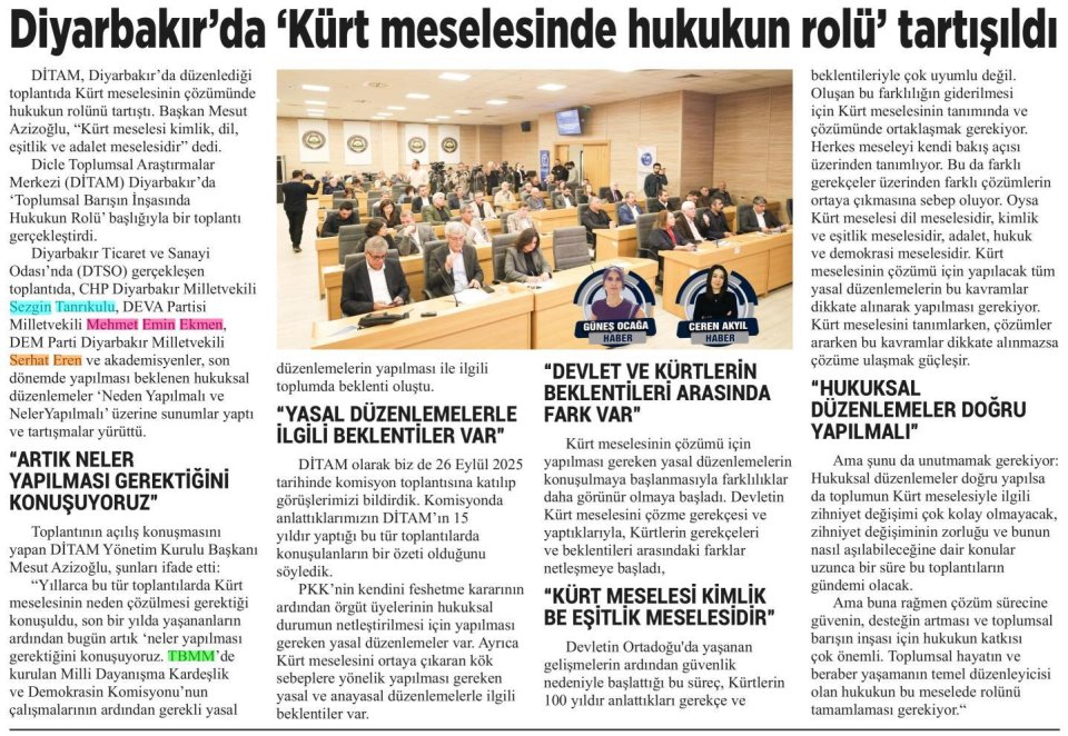 DİTAM: KÜRT MESELESİNİN ÇÖZÜMÜ HUKUKTAN GEÇİYOR