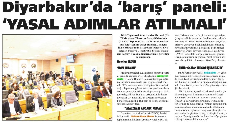 DİYARBAKIR'DA 'BARIŞ' PANELİ: 'YASAL ADIMLAR ATILMALI'
