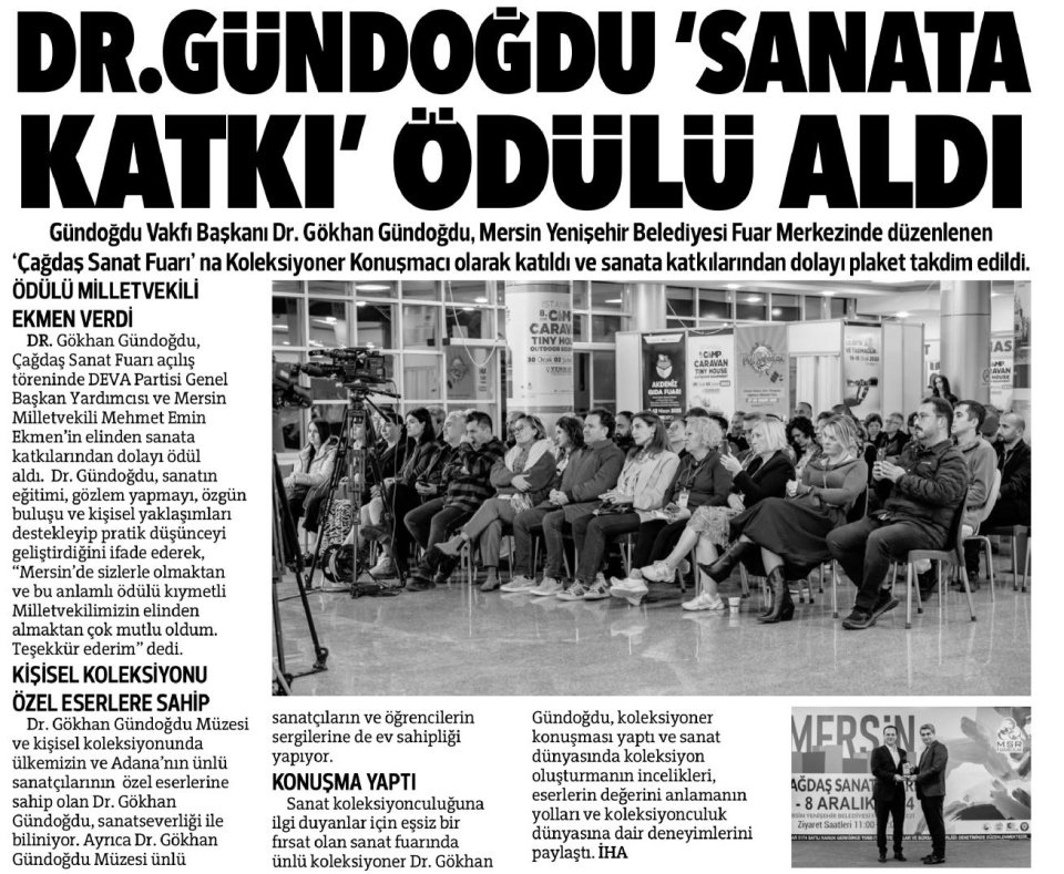 DR. GÜNDOĞDU SANATA KATKI ÖDÜLÜ ALDI