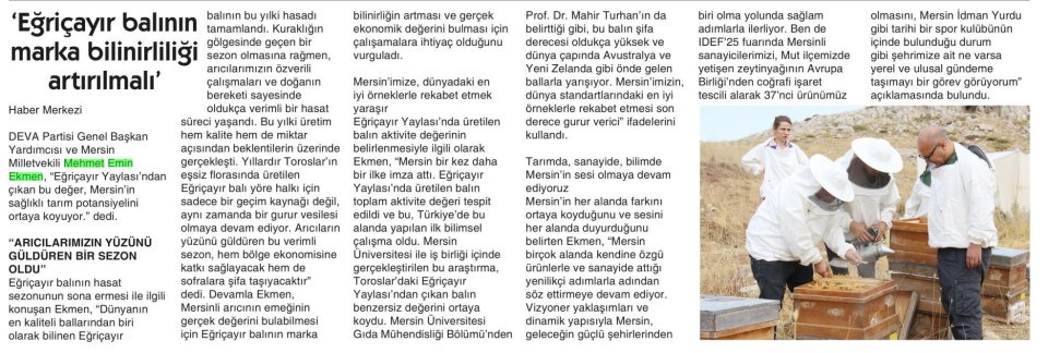 'EĞRİÇAYIR BALININ MARKA BİLİNİRLİLİĞİ ARTIRILMALI'