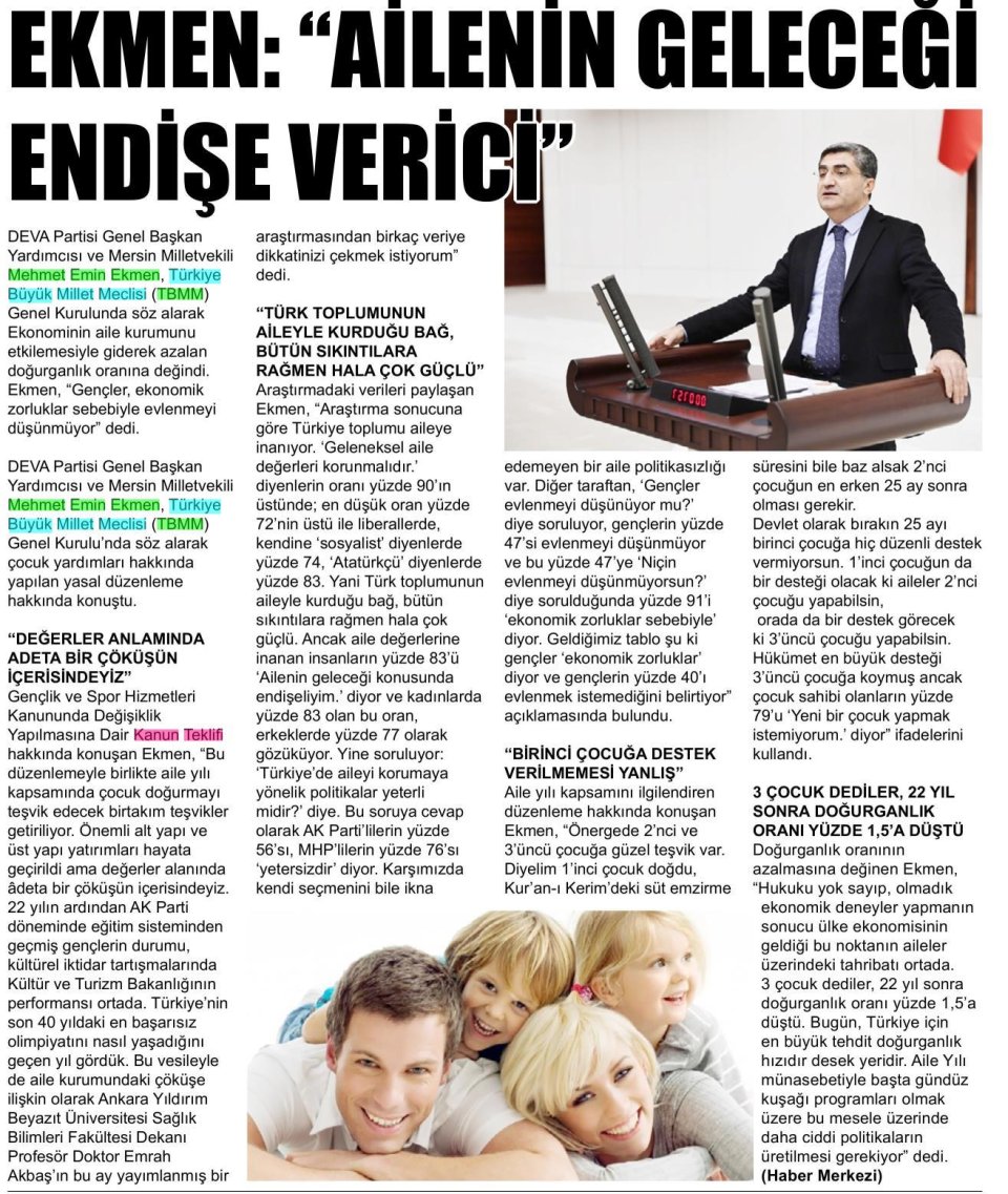 EKMEN: AİLENİN GELECEĞİ ENDİŞE VERİCİ