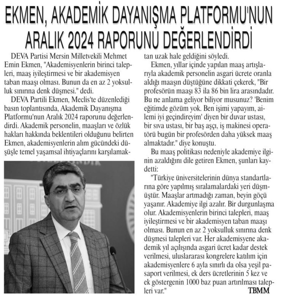 EKMEN, AKADEMİK DAYANIŞMA PLATFORMUNUN ARALIK 2024 RAPORUNU DEĞRLENDİRDİ