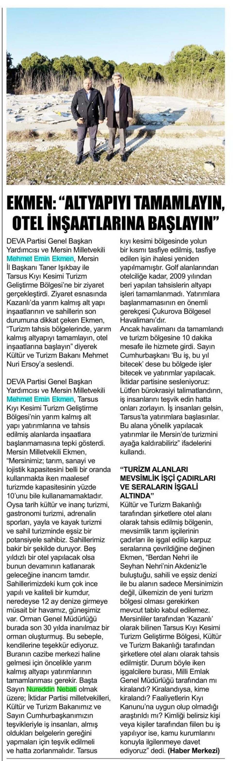  EKMEN: ALTYAPI TAMAMLAYIN OTEL İNŞAATLARINA BAŞLAYIN