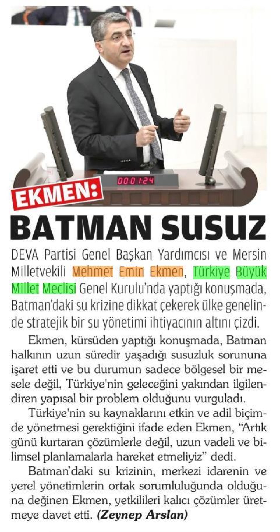EKMEN: BATMAN SUSUZ