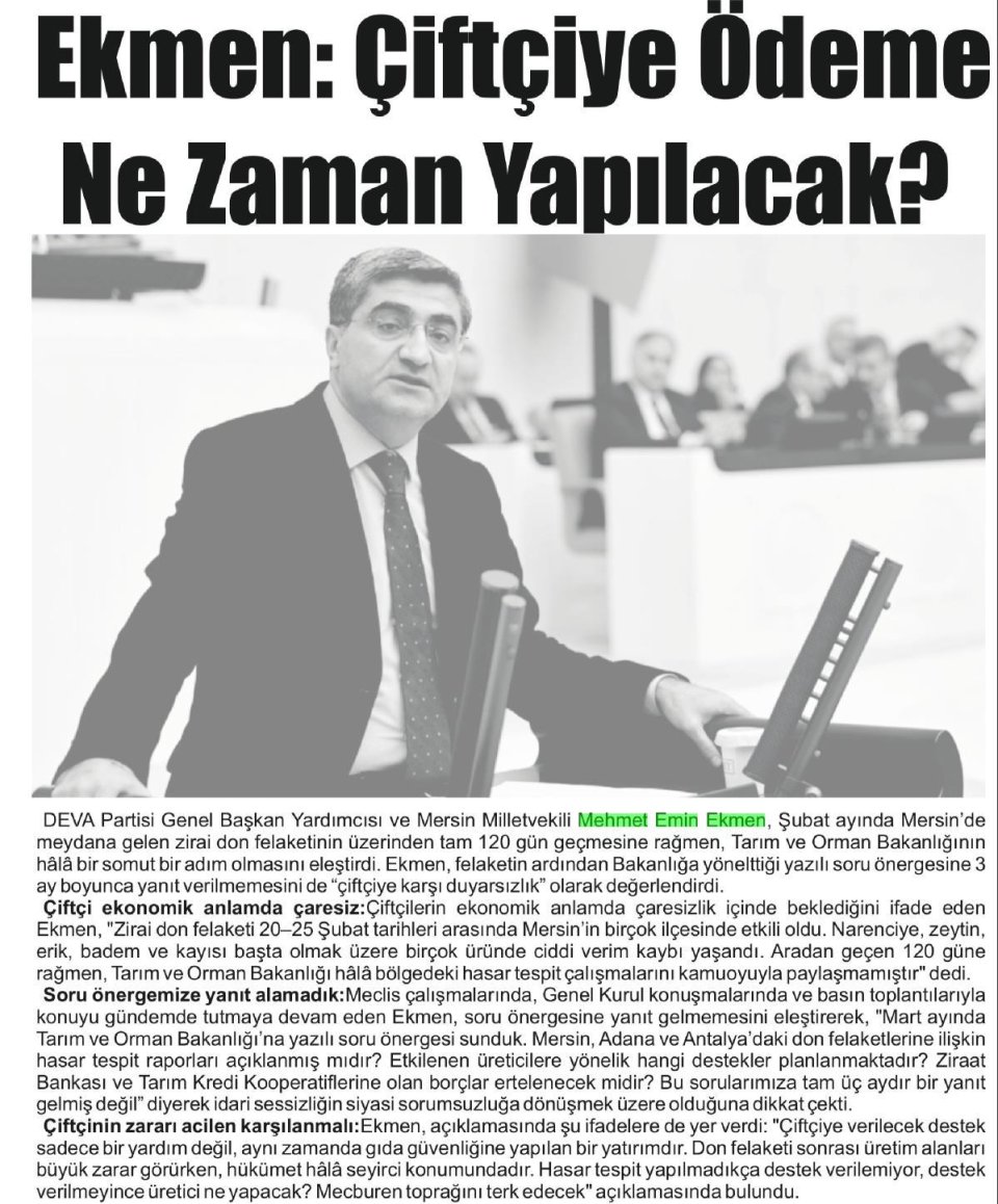 EKMEN: ÇİFTÇİYE ÖDEME NE ZAMAN YAPILACAK?