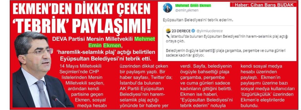 EKMEN'DEN DİKKAT ÇEKEN TEBRİK PAYLAŞIMI!