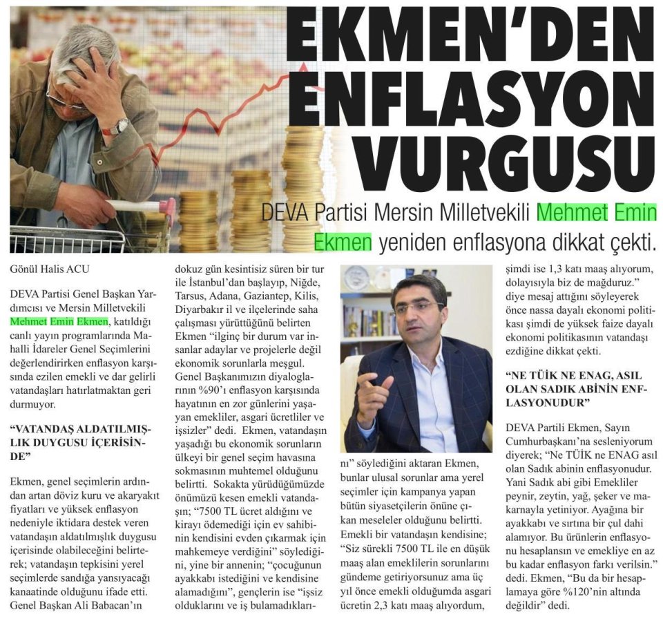 EKMEN'DEN ENFLASYON VURGUSU