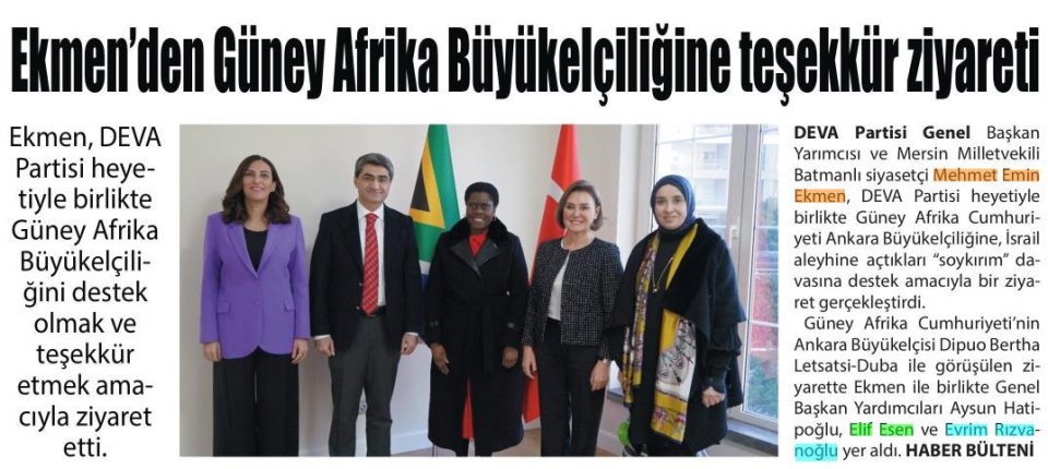 EKMEN DEN GÜNEY AFRİKA BÜYÜKELÇİLİĞİNE TEŞEKKÜR ZİYARETİ