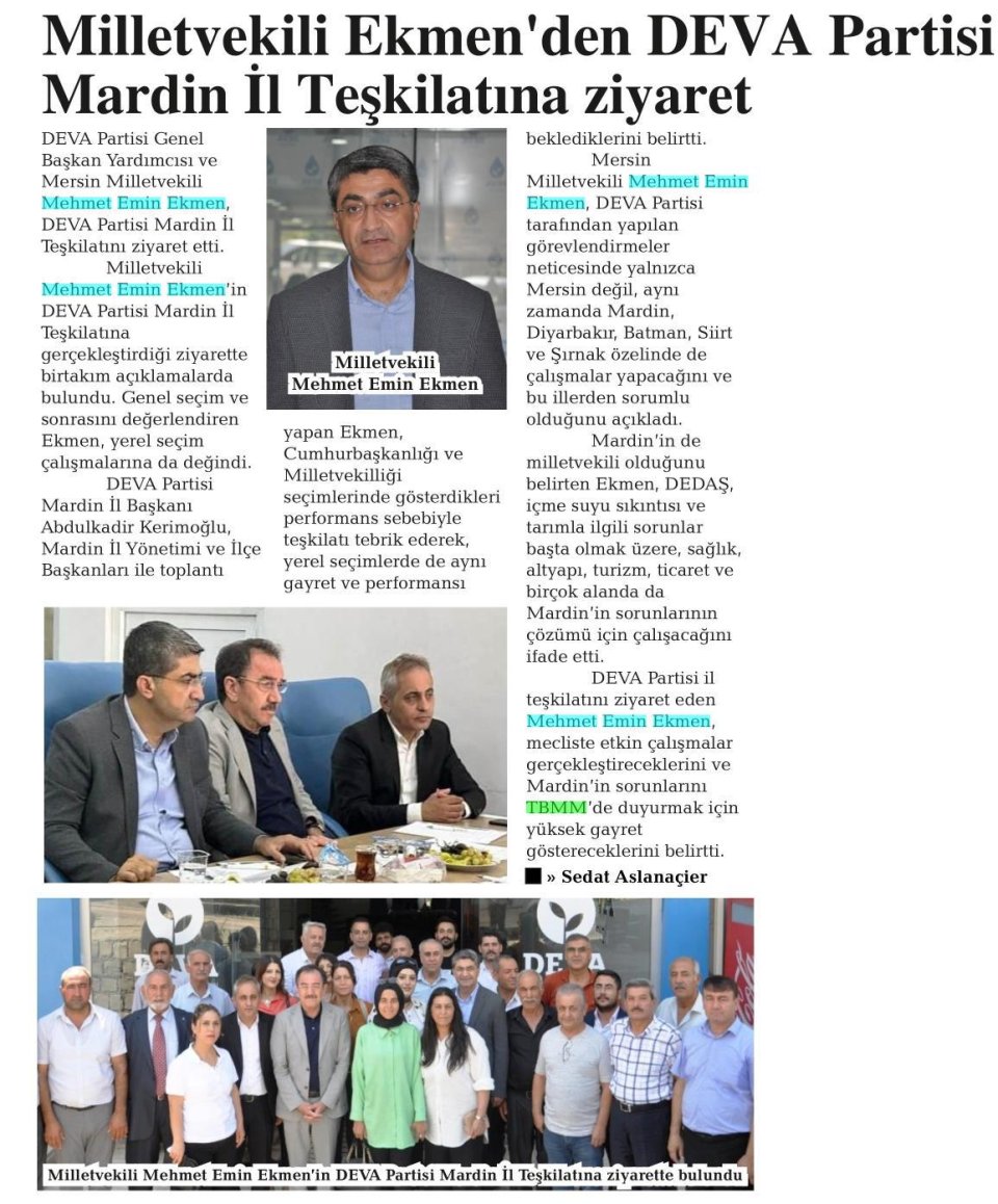 EKMEN'DEN MARDİN DEVA PARTİSİNE ZİYARET