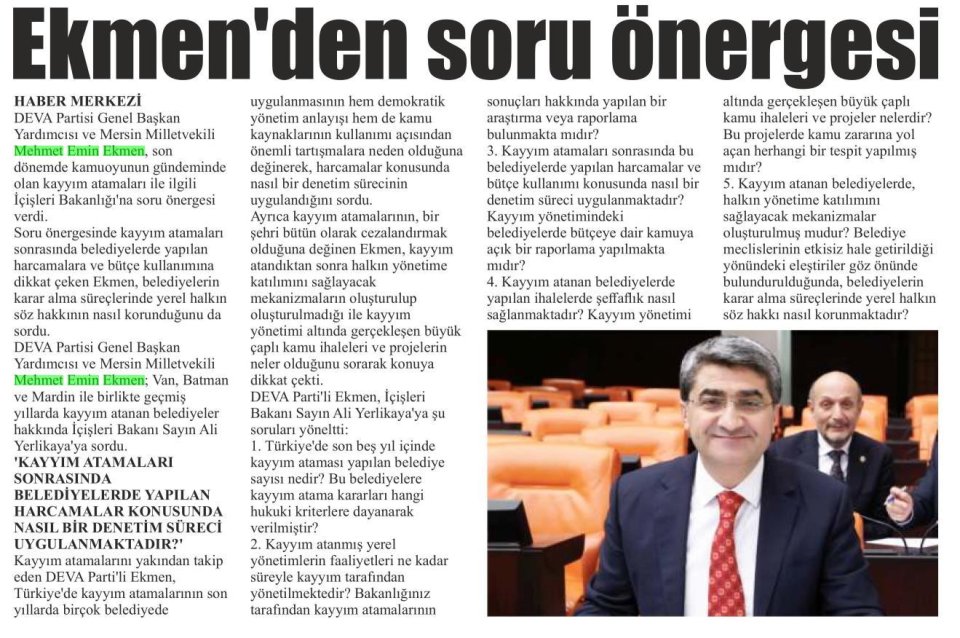 EKMEN' DEN SORU ÖNERGESİ