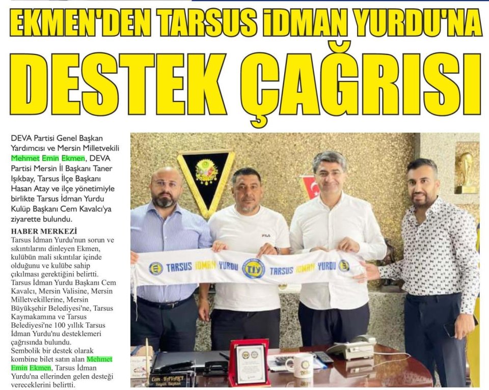 EKMEN'DEN TARSUS İDMAN YURDU'NA DESTEK ÇAĞRISI