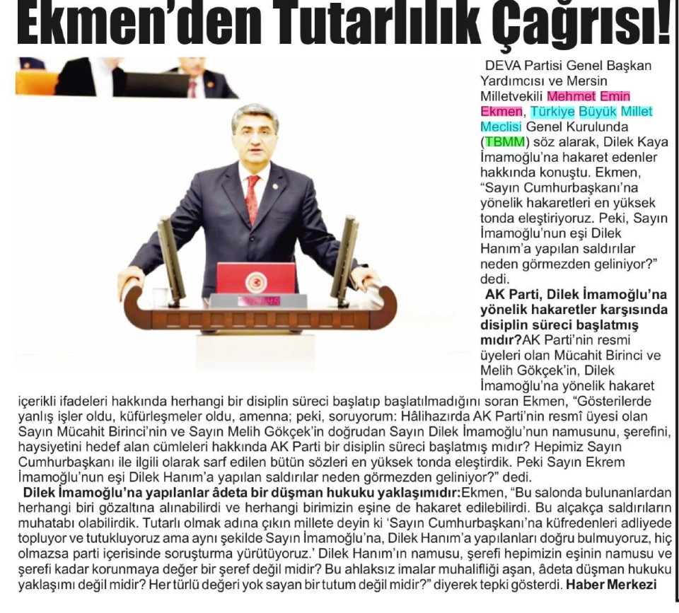 EKMEN DEN TUTARLILIK ÇAĞRISI!