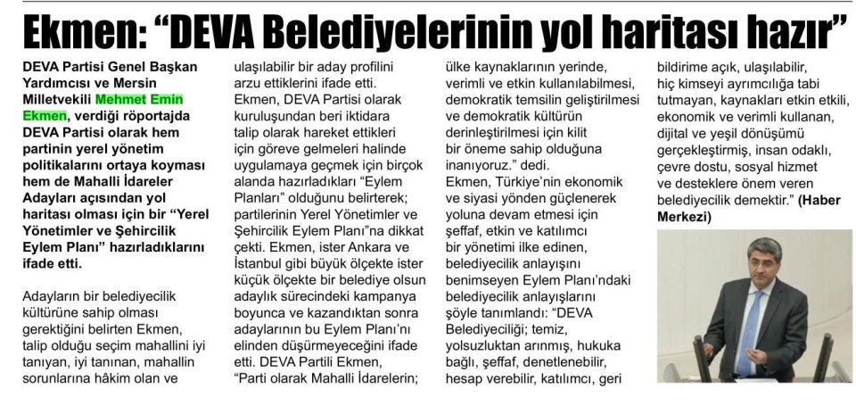 EKMEN: DEVA BELEDİYELERİNİN YOL HARİTASI HAZIR