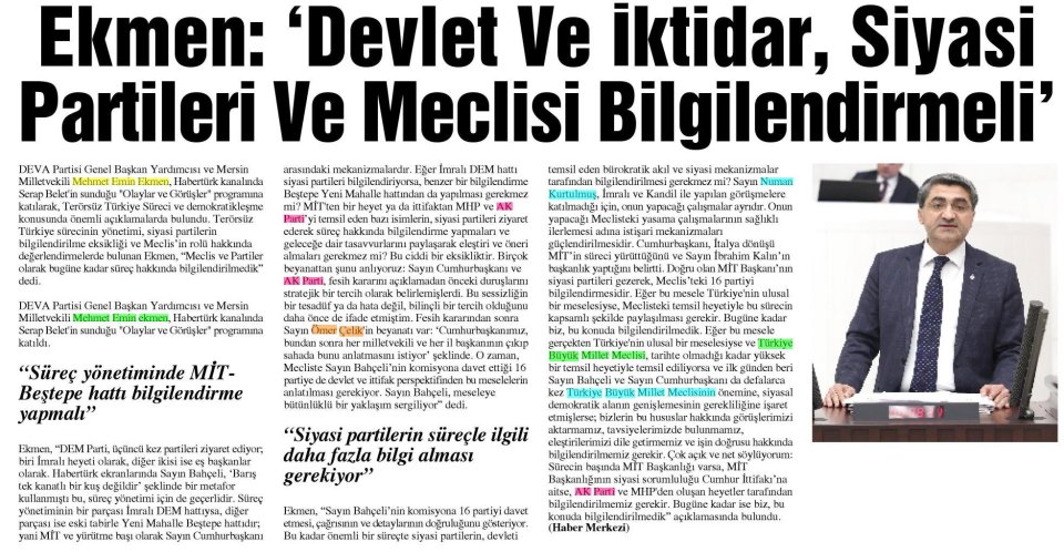 EKMEN: DEVLET VE İKTİDAR SİYASİ PARTİLERİ VE MECLİSİ BİLGİLENDİRMELİ