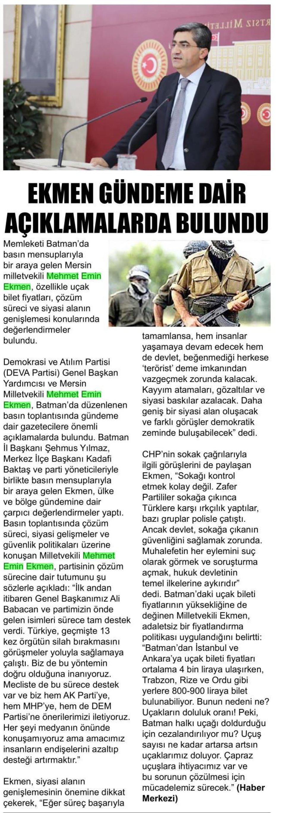 EKMEN GÜNDEME DAİR AÇIKLAMALARDA BULUNDU