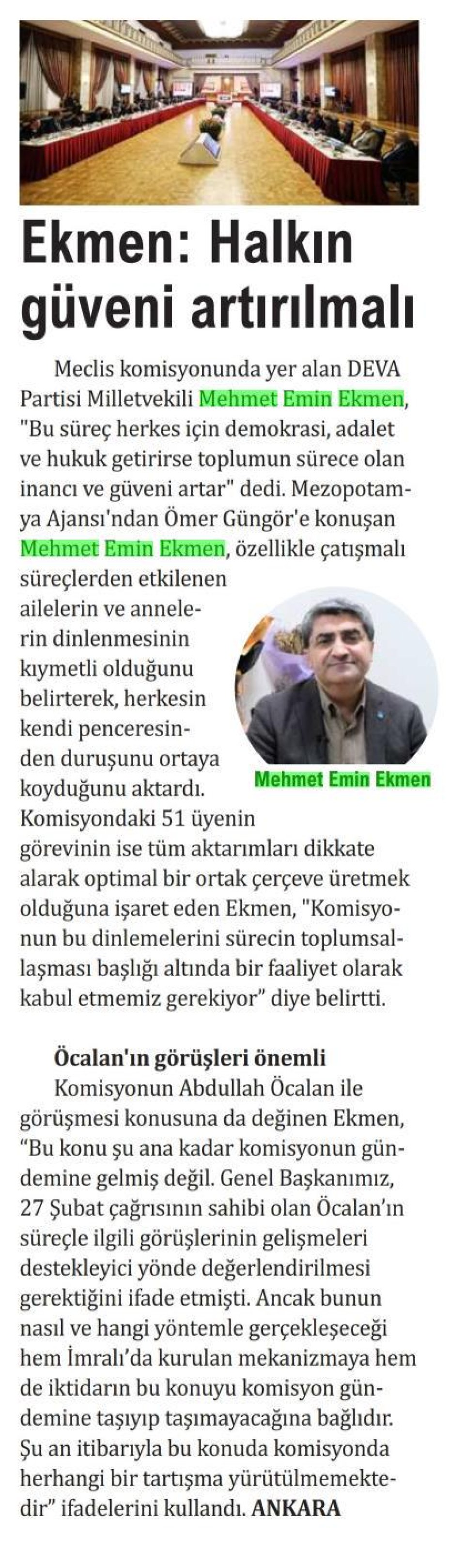 EKMEN: HALKIN GÜVENİ ARTIRILMALI