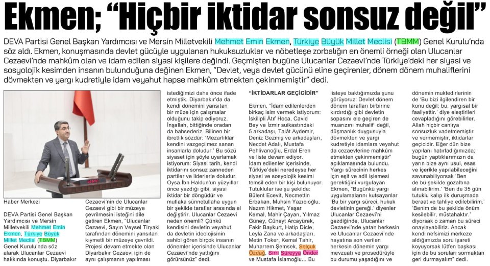 EKMEN HİÇBİR İKTİDAR SONSUZ DEĞİL