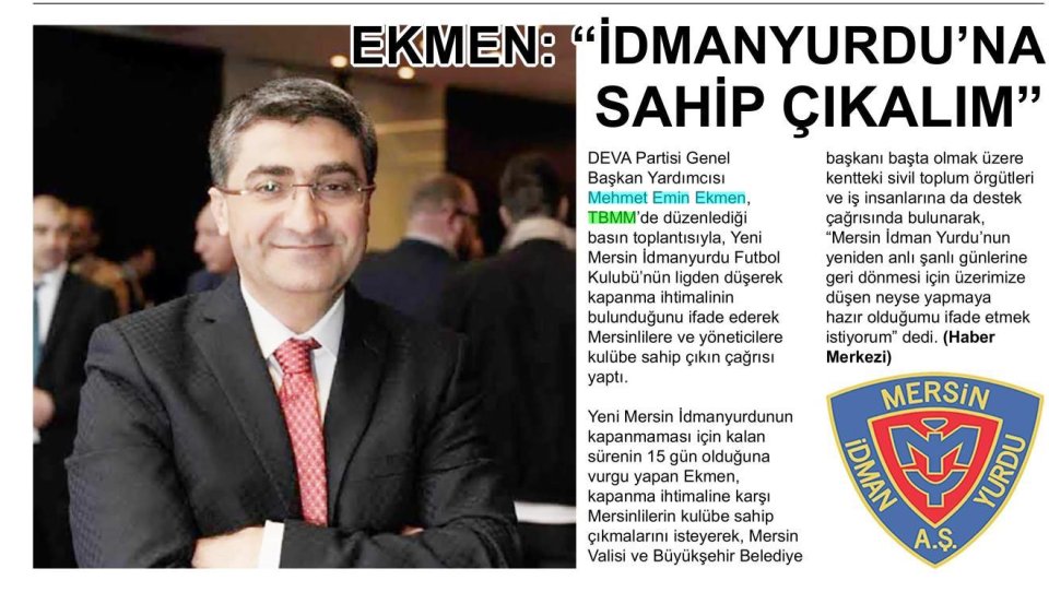 EKMEN: ''İDMANYURDU'NA SAHİP ÇIKALIM''