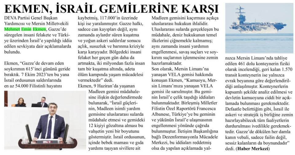 EKMEN, İSRAİL GEMİLERİNE KARŞI