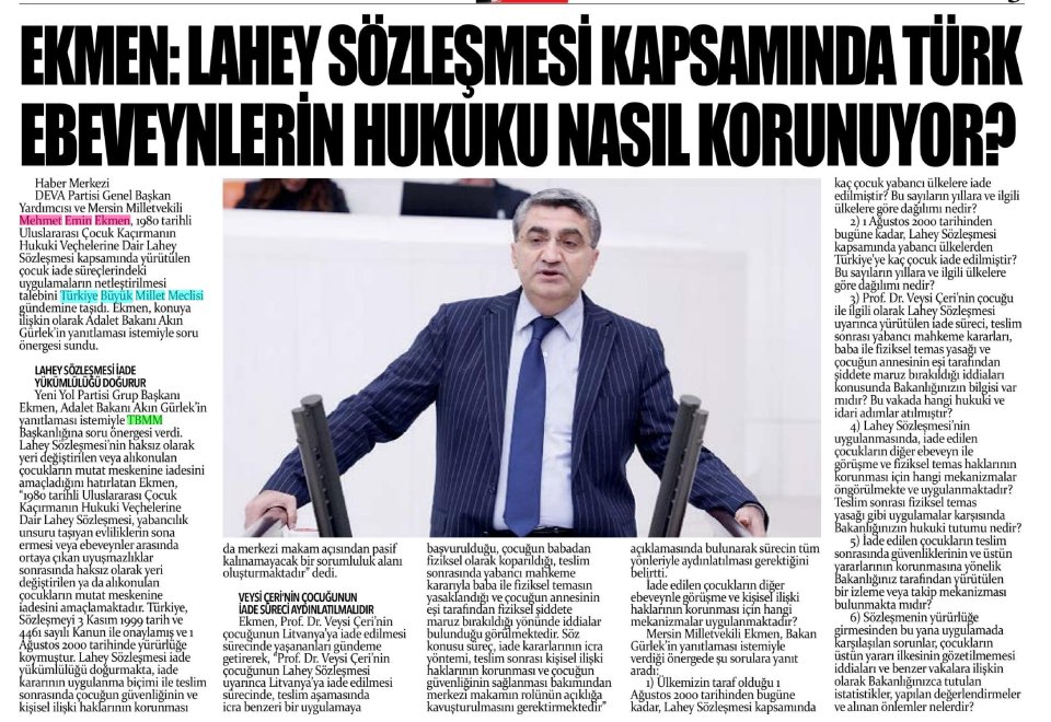 EKMEN: KAHEY SÖZLEŞMESİ KAPSAMINDA TÜRK EBEVEYNLERİN HUKUKU NASIL KORUNUYOR?