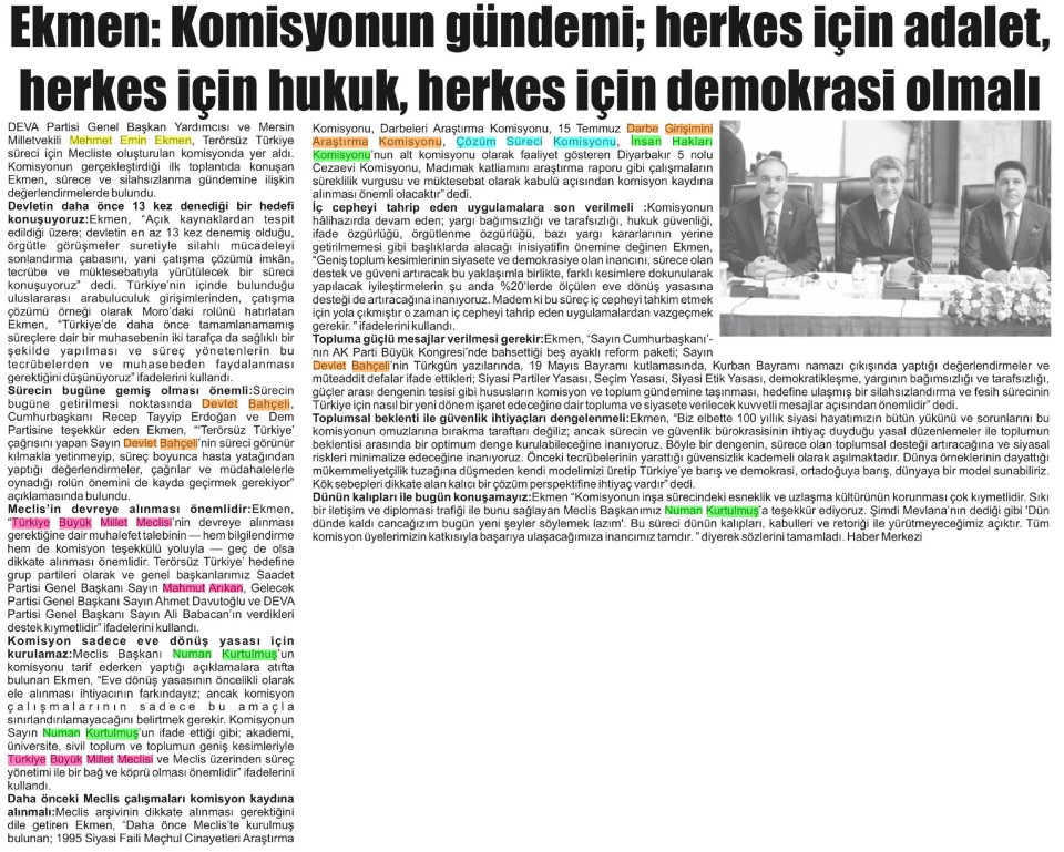 EKMEN: KOMİSYONUN GÜNDEMİ; HERKES İÇİN ADALET, HERKES İÇİN HUKUK, HERKES İÇİN DEMOKRASİ OLMALI