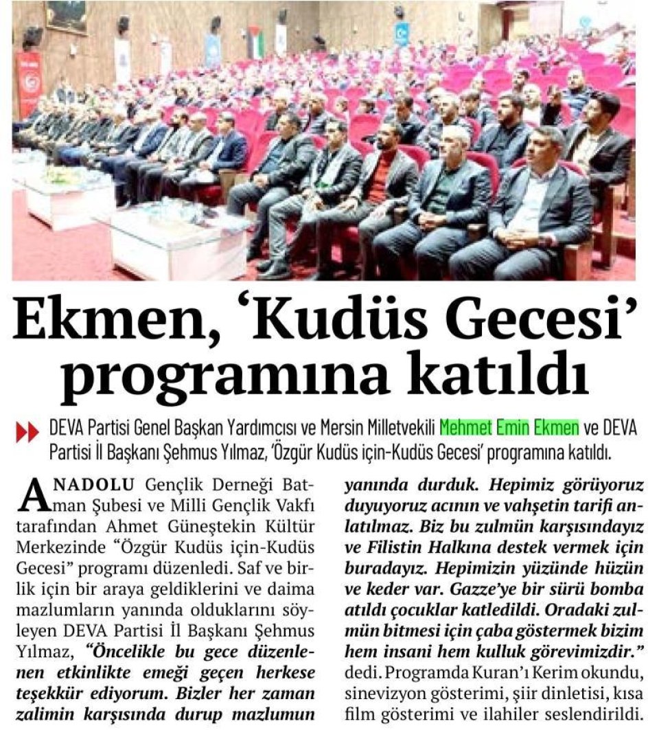 EKMEN, 'KUDÜS GECESİ* PROGRAMINA KATILDI