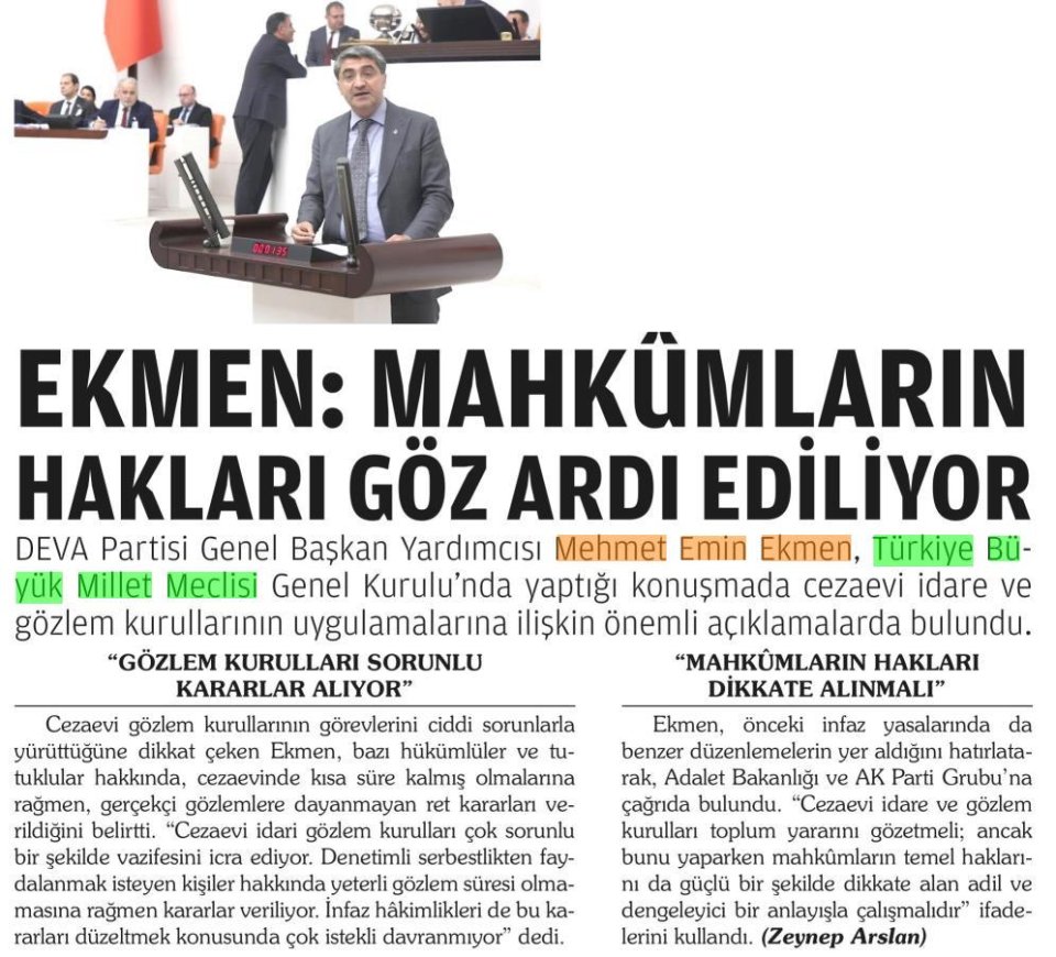 EKMEN : MAHKUMLARIN HAKLARI GÖZ ARDI EDİLİYOR