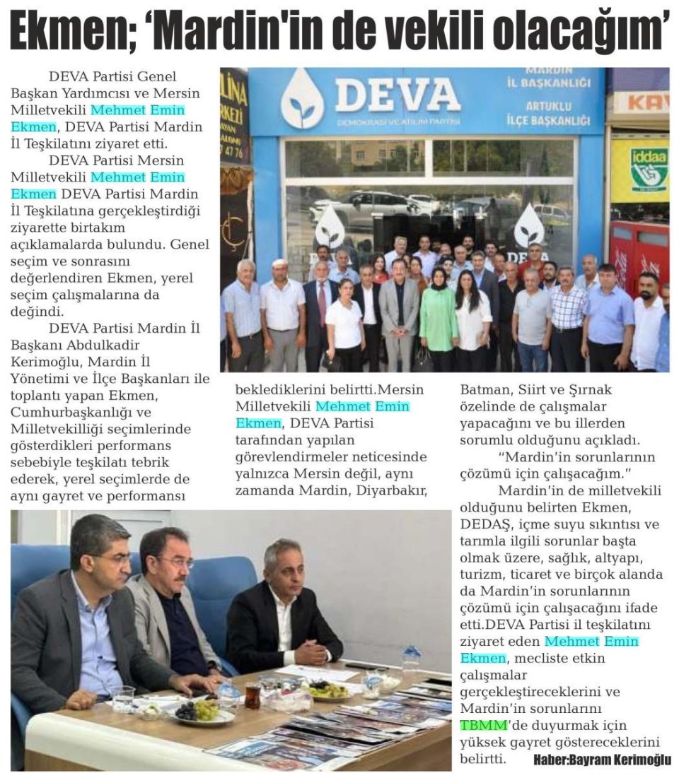 EKMEN : MARDİN'İN DE VEKİLİ OLACAĞIM