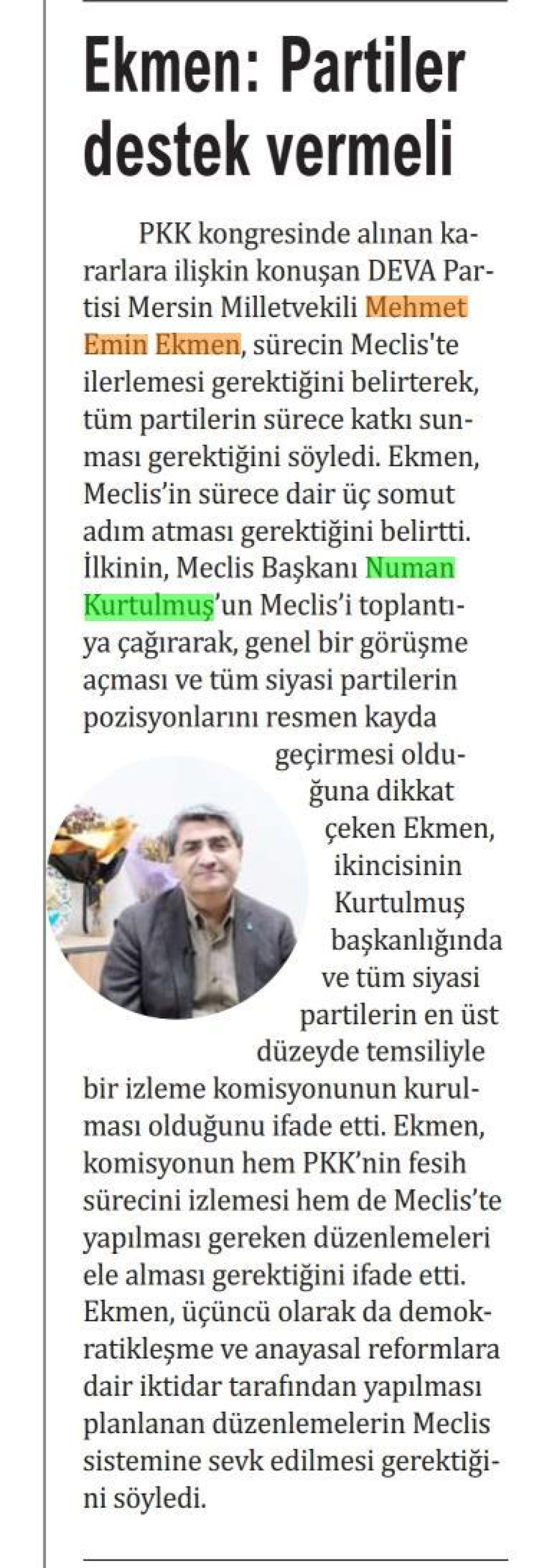 EKMEN: PARTİLER DESTEK VERMELİ