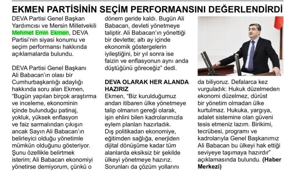 EKMEN PARTİSİNİN SEÇİM PERFORMANSINI DEĞERLENDİRDİ