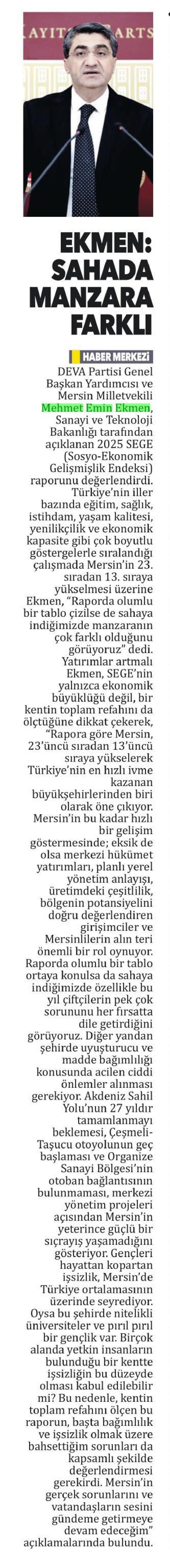  EKMEN: SAHADA MANZARA FARKLI