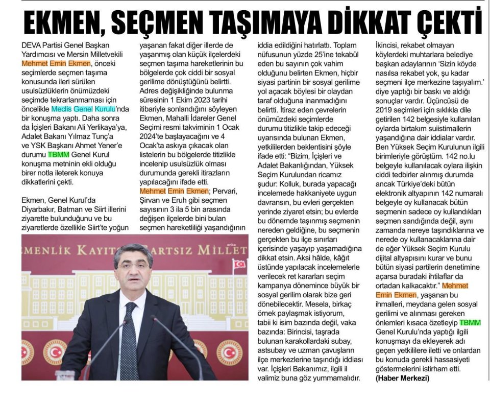 EKMEN, SEÇMEN TAŞIMAYA DİKKAT ÇEKTİ