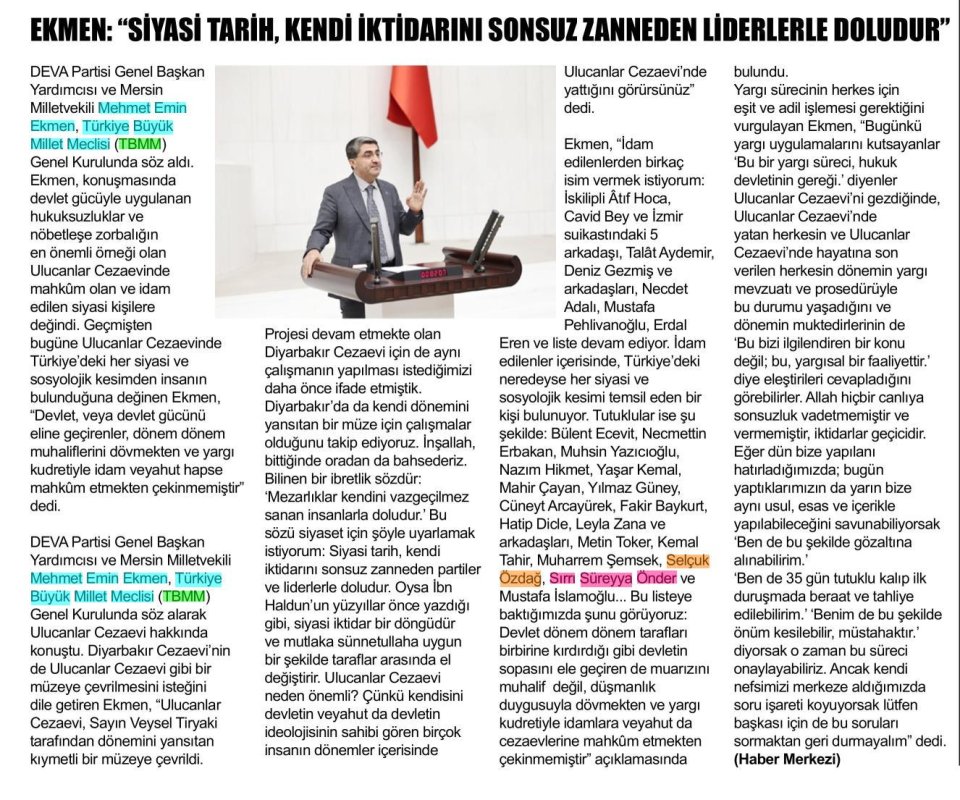 EKMEN: SİYASÎ TARİH, İKTİDARINI SONSUZ ZANNEDEN PARTİLERLE DOLU