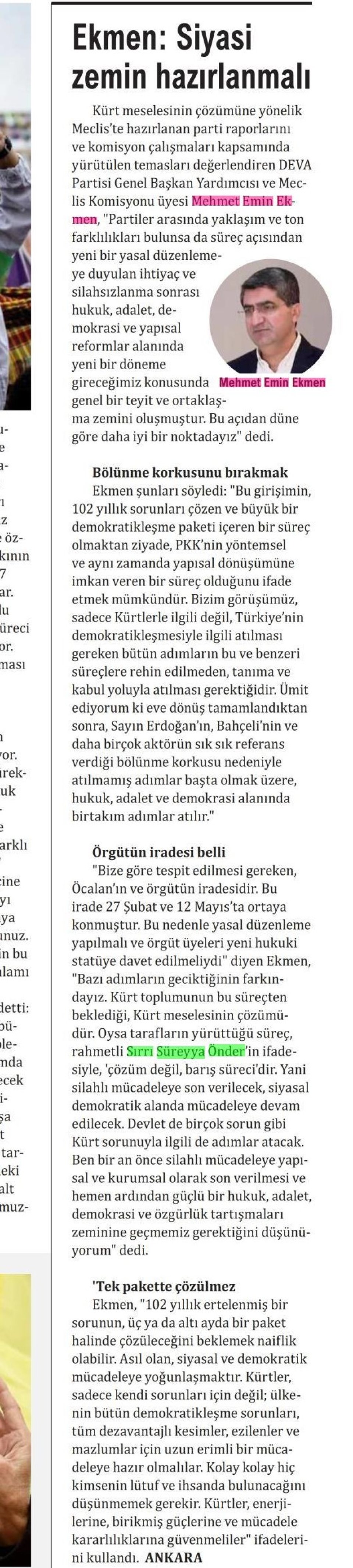 EKMEN: SİYASİ ZEMİN HAZIRLANMALI