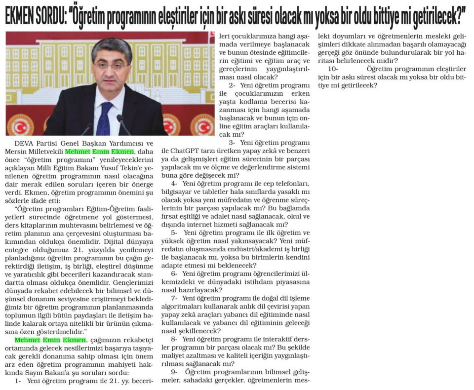  EKMEN SORDU: 