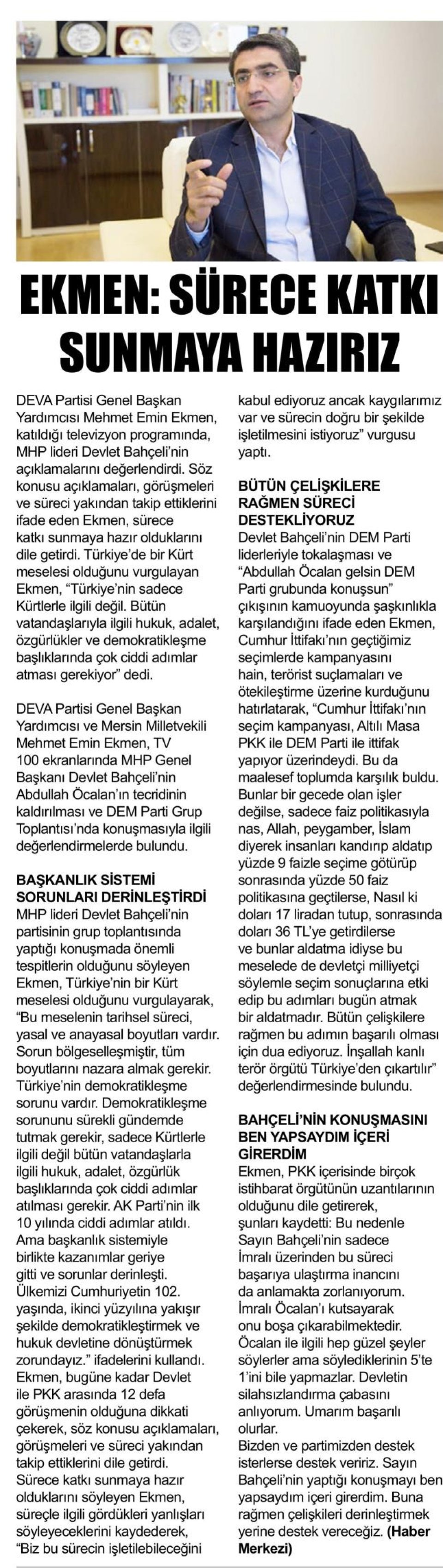 EKMEN SÜRECE KATKI SUNMAYA HAZIRIZ