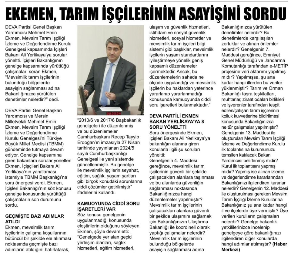 EKMEN TARIM İŞÇİLERİNİN GÜVENLİĞİ SORDU
