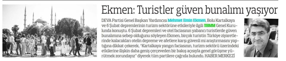 EKMEN: TURİSTLER GÜVEN BUNALIMI YAŞIYOR